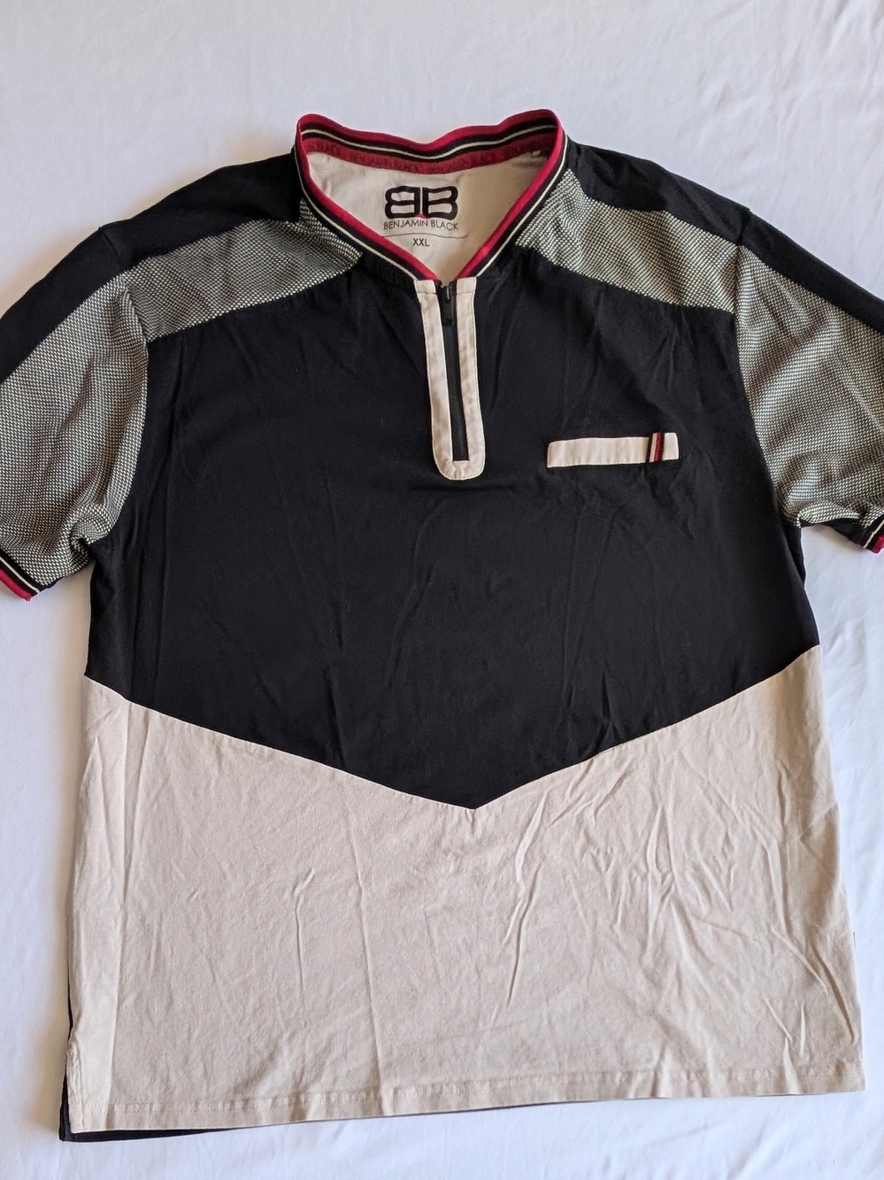Benjamin Black Men's XXL Colorblock 1/4 Zip Polo Shirt Short Sleeve